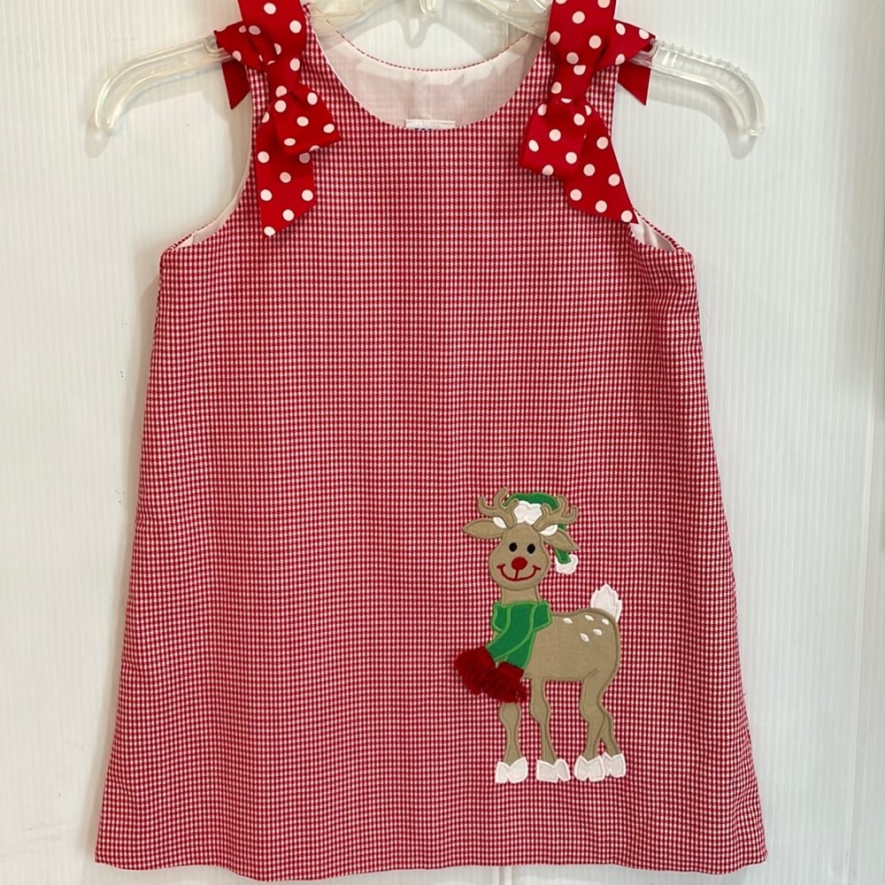 New Kelly’s Kids Deer/Rudolph A-Line Dress Gingham Check Girls size 5 Christmas